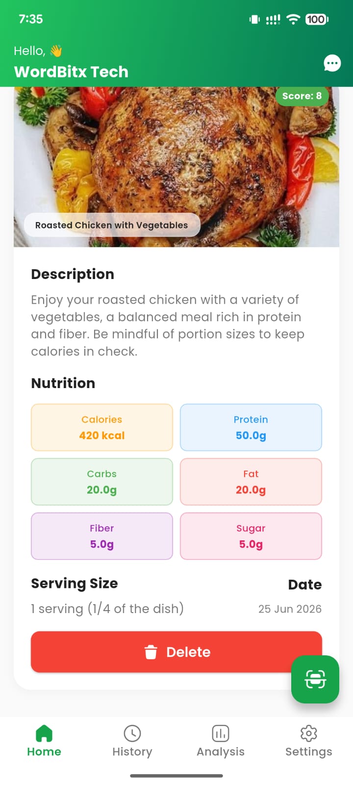 Food detail screen