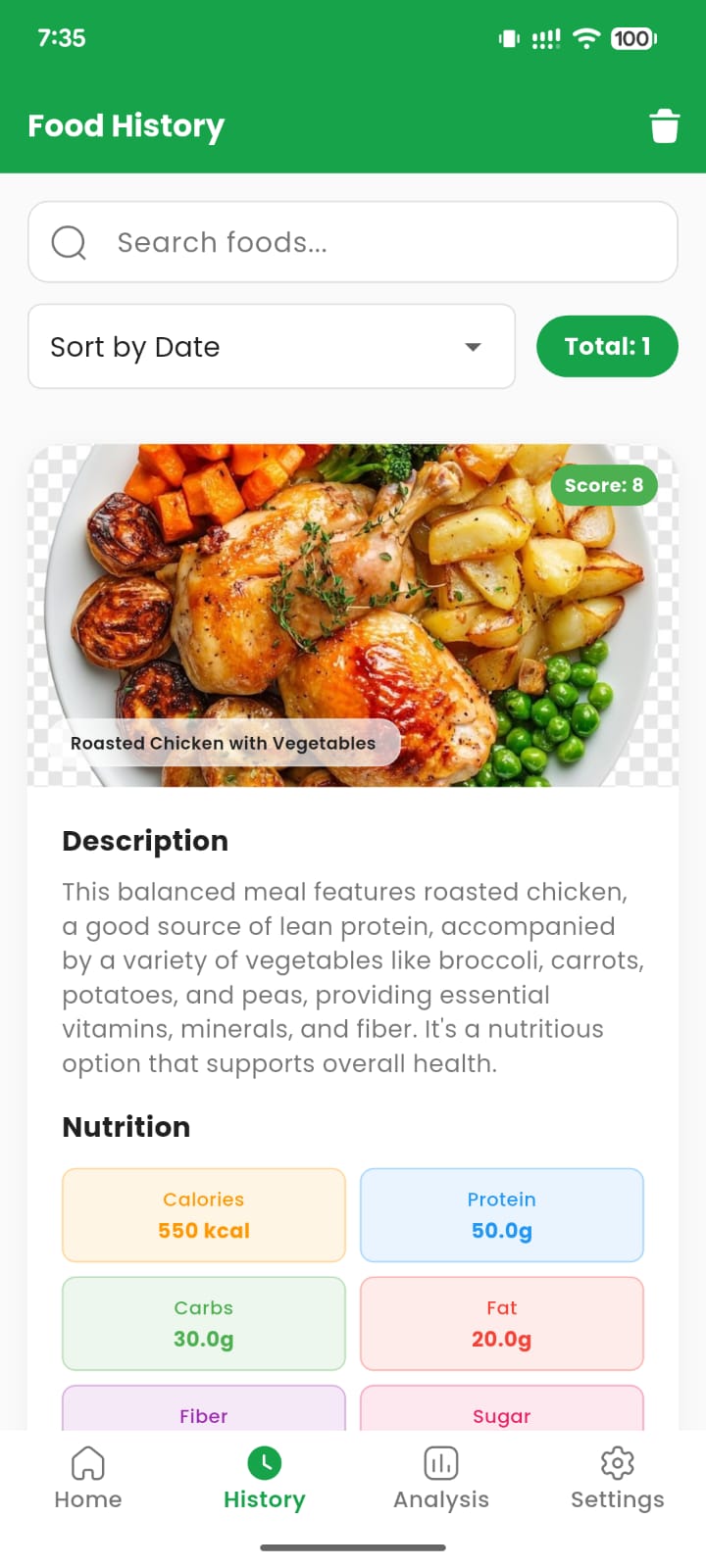 Food history screen