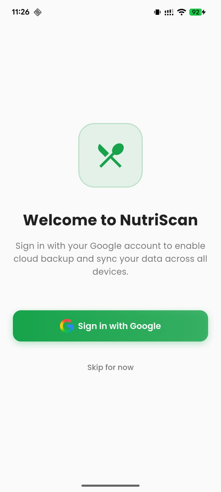Google sign in screen